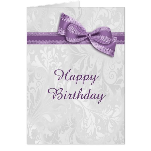 White Damask & Faux Bow Female Birthday Cards (Front)