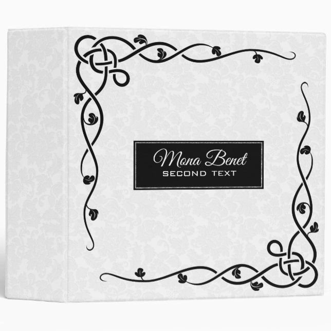 White Damask Floral Border 3 Ring Binder (Front/Spine)
