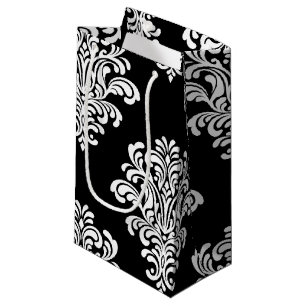 White Damask Floral Pattern Small Gift Bag