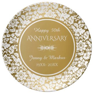 White Damask Gold Circle- 50th Anniversary