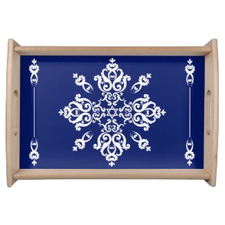 White Damask Leaves Flourish Tile on Any Color Clo Serving Tray