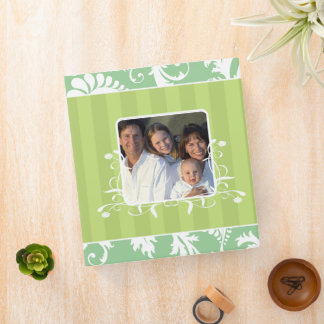 White Damask Lime Striped and Aqua Photo Binder