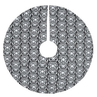 White Damask Old World Black  Brushed Polyester Tree Skirt