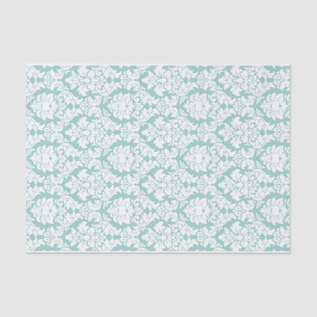 White damask on aqua blue tissue paper (Front)