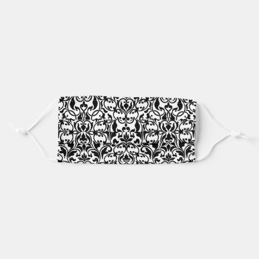 White Damask on Black Adult Cloth Face Mask (Front, Folded)