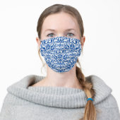 White Damask on Blue Adult Cloth Face Mask (Worn)