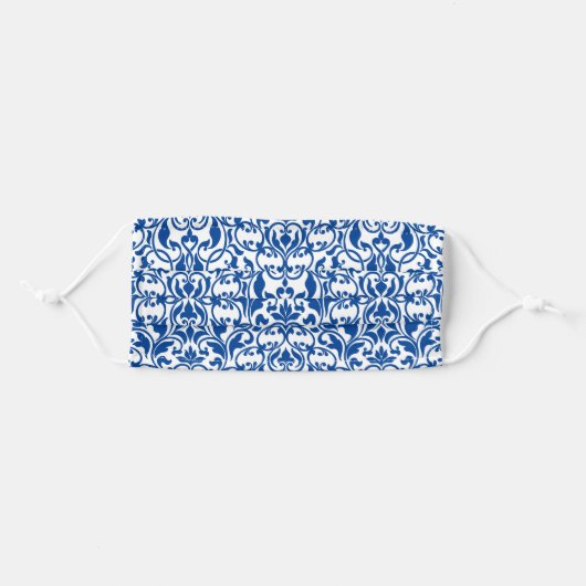 White Damask on Blue Adult Cloth Face Mask (Front, Folded)