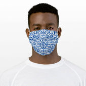 White Damask on Blue Adult Cloth Face Mask (Worn)