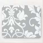 White Damask On Gray Mouse Pad at Zazzle