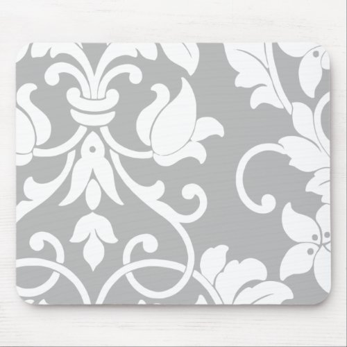 White Damask on Gray Mouse Pad