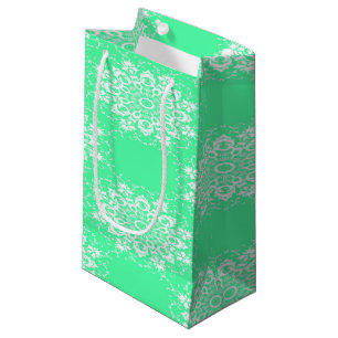 White damask on mint green small gift bag