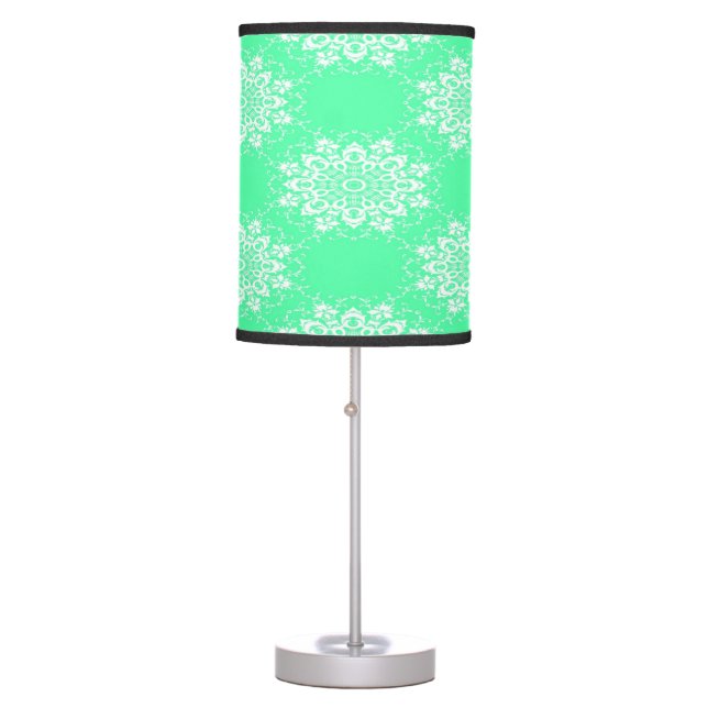 White damask on mint green table lamp (Front)