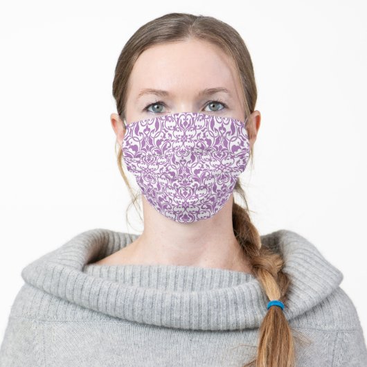 White Damask on Purple Adult Cloth Face Mask (Worn)