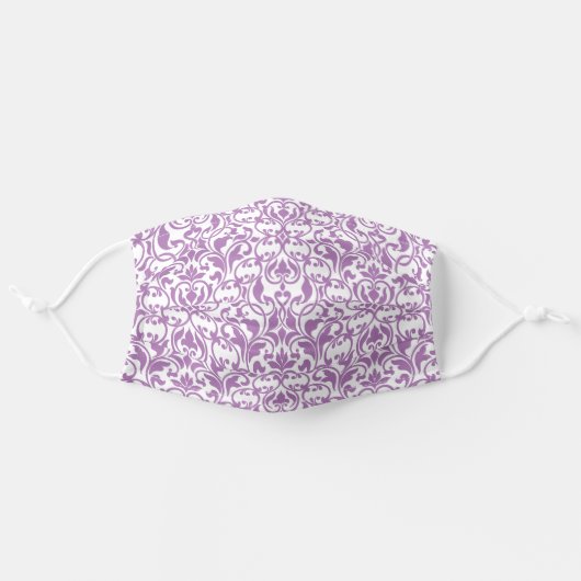 White Damask on Purple Adult Cloth Face Mask (Front, Unfolded)