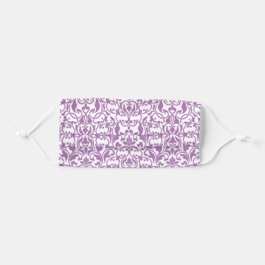 White Damask on Purple Adult Cloth Face Mask (Front, Folded)