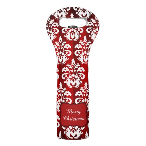 White damask on red elegant Christmas Wine Bag