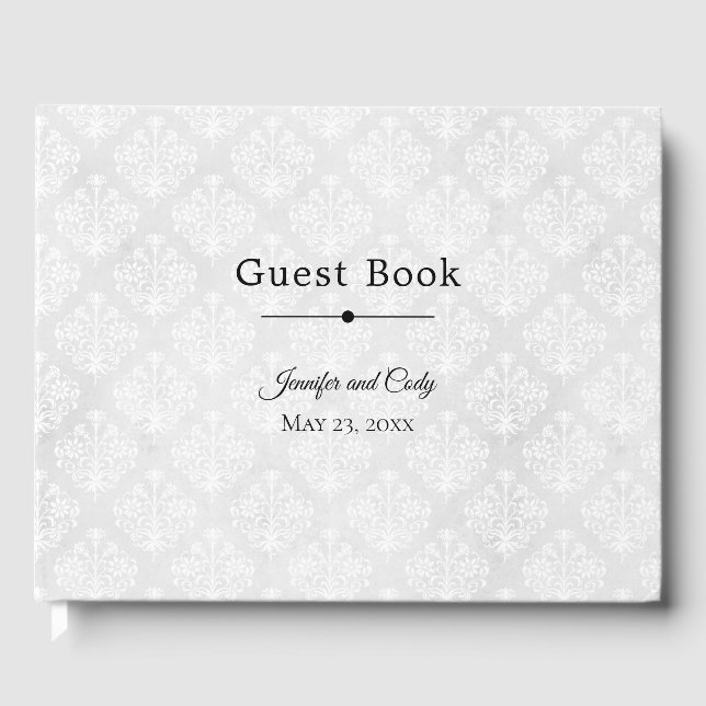 White Damask Personalize Elegant Guest Book (Front)