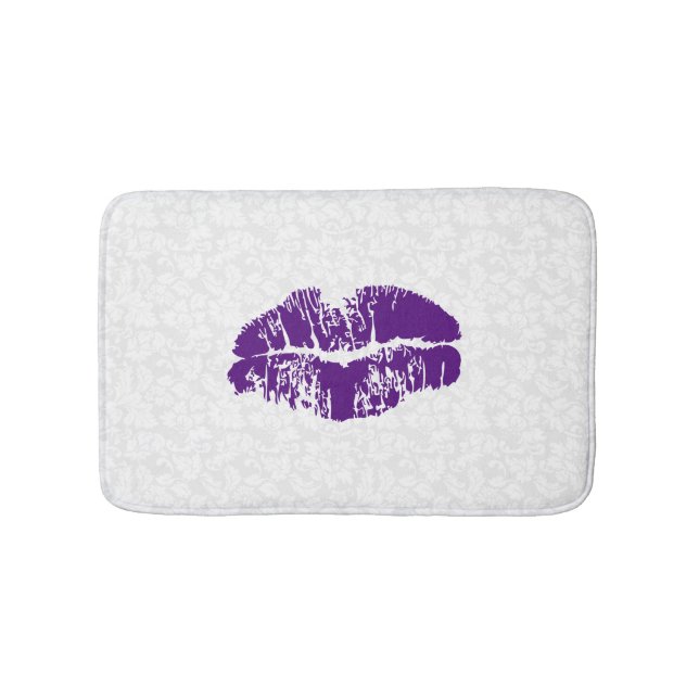 White Damask & Purple Lips Bathroom Mat (Front)
