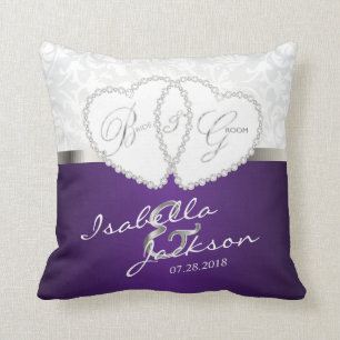 White Damask & Purple Wedding Design Throw Pillow