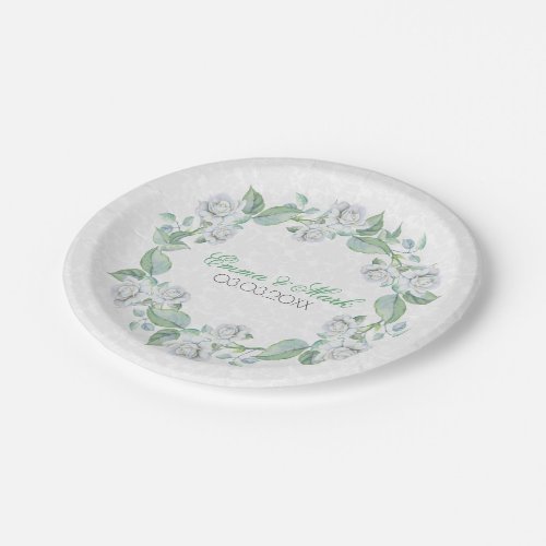 White Damask  Roses_ Save The Date Paper Plates