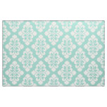 White Damask Scroll on Cool Aqua Fabric