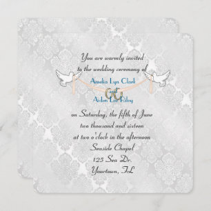White Damask Shimmer Wedding Invitation