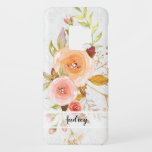 White Damask w Blush Floral Rose n Leaf Foliage Case-Mate Samsung Galaxy S9 Case<br><div class="desc">Elegant white on white damask pattern in the background.  A hand painted watercolor bouquet featuring roses and flower buds with fall leaves and greenery foliage.  Your name or message over a sheer white background.</div>