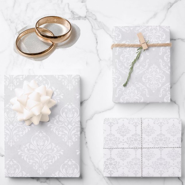 White Damask Wedding Classic Elegance 3 Gift Wrapping Paper Sheets (Creator Uploaded)