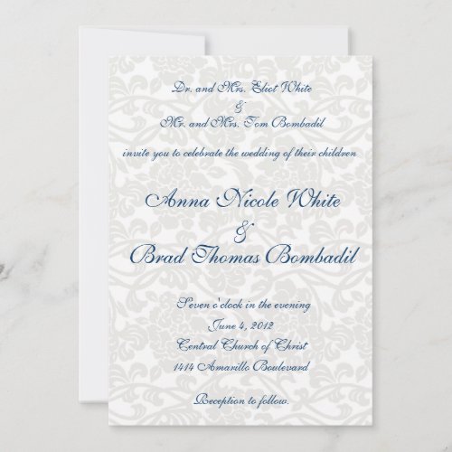 White Damask Wedding Invitation