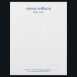 White Damasks Background Blue Typography Letterhead<br><div class="desc">Elegant white plush damask background with personalized blue typography.
The design is simple and elegant.</div>