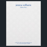 White Damasks Background Blue Typography Letterhead<br><div class="desc">Elegant white plush damask background with personalized blue typography.
The design is simple and elegant.</div>