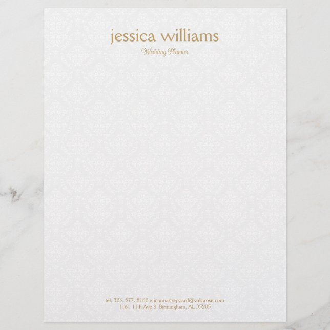 White Damasks Background Gold Typography Letterhead (Front)