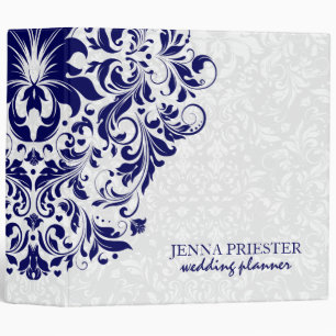 White Damasks Background Navy Blue Lace Binder