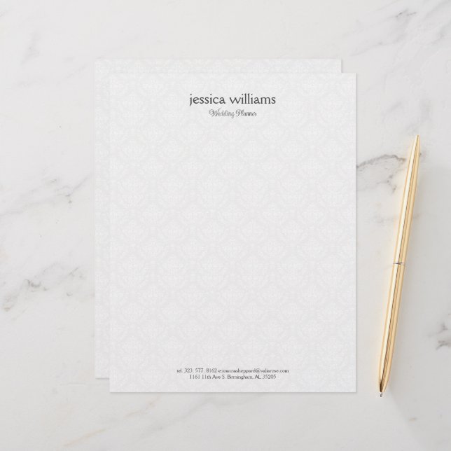 White Damasks Background Personalized Gray Text Letterhead (Front/Back In Situ)