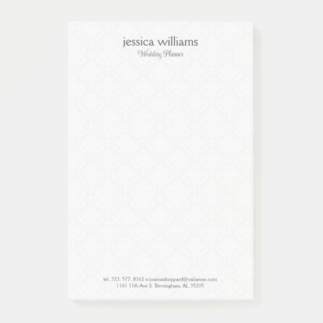 White Damasks Background Personalized Gray Text Post-it Notes (Front)