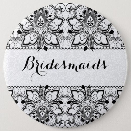 White Damasks  Black Lace Bridesmaids Button