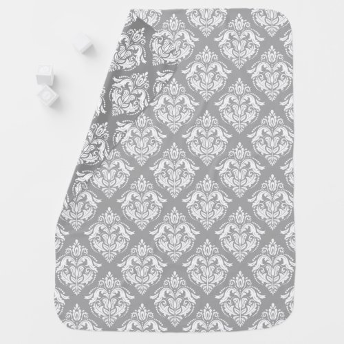 White Damasks Pattern Custom gray Background Receiving Blanket