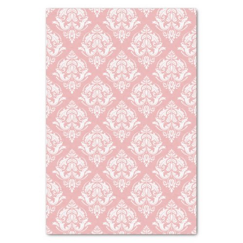 White Damasks Pattern Custom Pink Background Tissue Paper