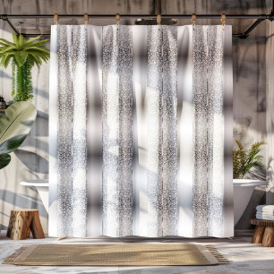 White Damasks & Shiny Silver Stripes Shower Curtain