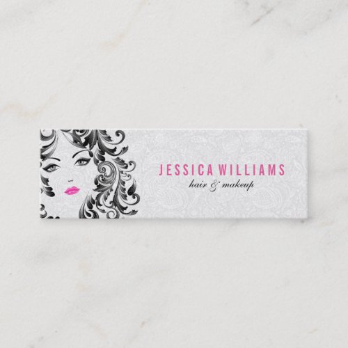 White Damasks With Black  Pink Beauty Face Mini Business Card