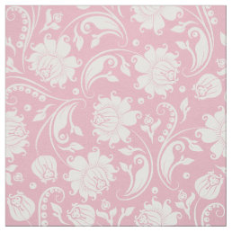 White Damasks With Custom Pastel Pink Background Fabric