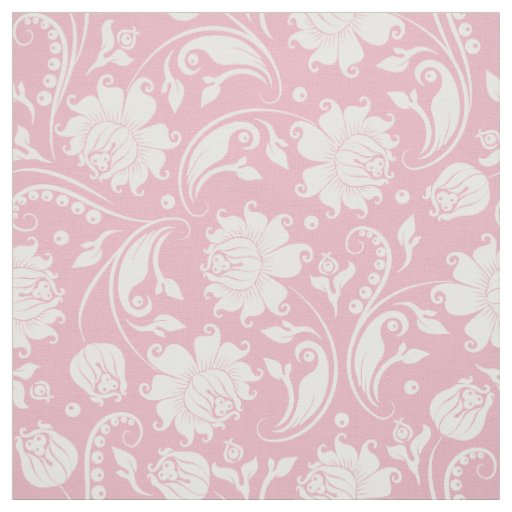 White Damasks With Custom Pastel Pink Background Fabric