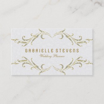 White Damasks With Glitter Floral Frame Business Card by artOnWear at Zazzle