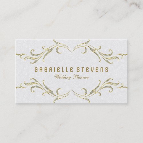 White Damasks With Glitter Floral Frame Business Card