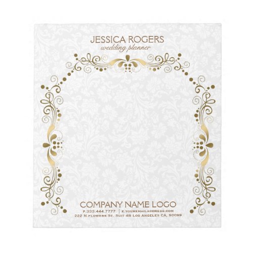 White Damasks With Gold Floral Swirls Lace Frame Notepad