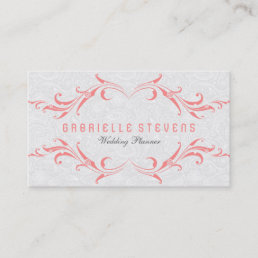 White Damasks With Pink Floral Frame Business Card
