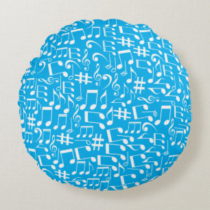 White Dancing Musical Notes Musicians Music Lovers Round Pillow