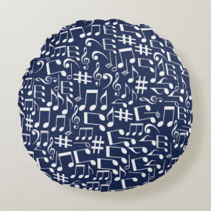 White Dancing Musical Notes Musicians Music Lovers Round Pillow