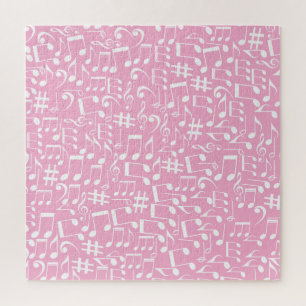 White Dancing Musical Notes Musicians Music Pink Jigsaw Puzzle