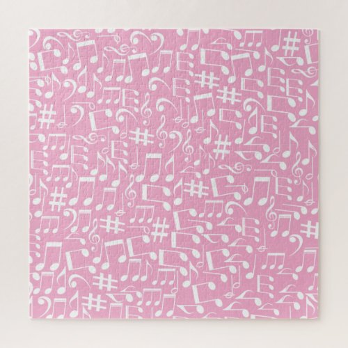 White Dancing Musical Notes Musicians Music Pink Jigsaw Puzzle